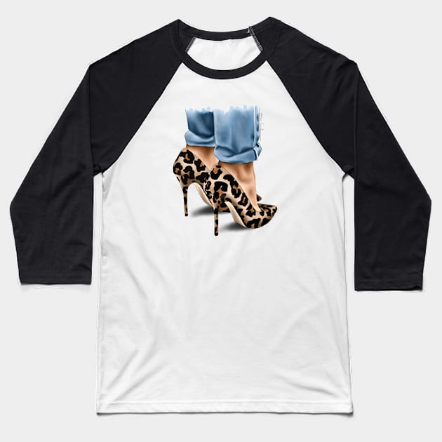 Leopard Heels Baseball T-Shirt by elzafoucheartist